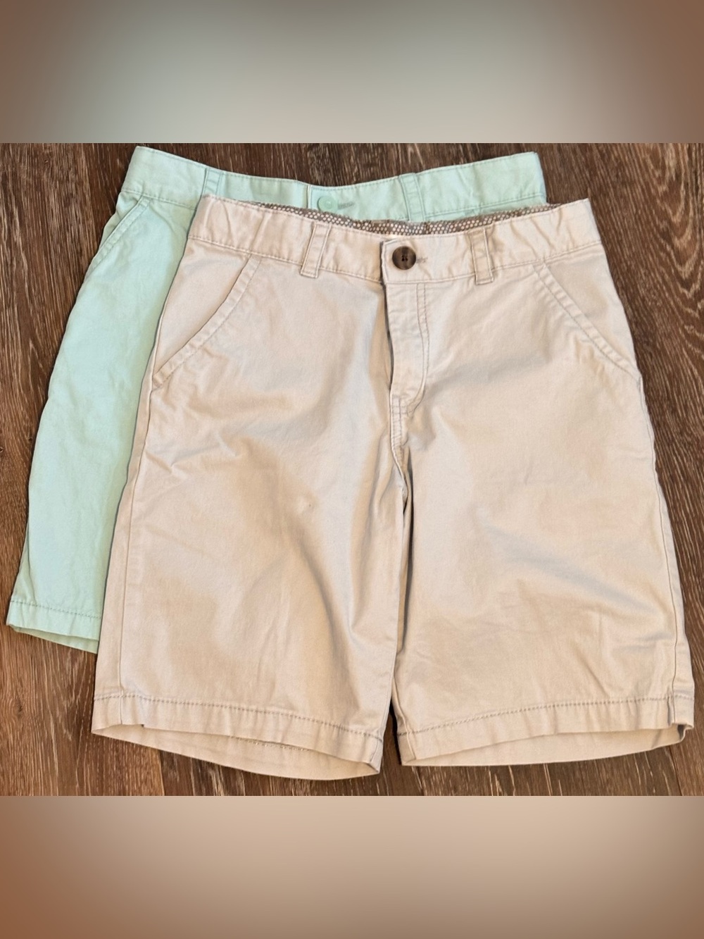 🌸 Cat & Jack Pair of Boys Size 12 Flat Front Gray and Sky Blue Chino Shorts
